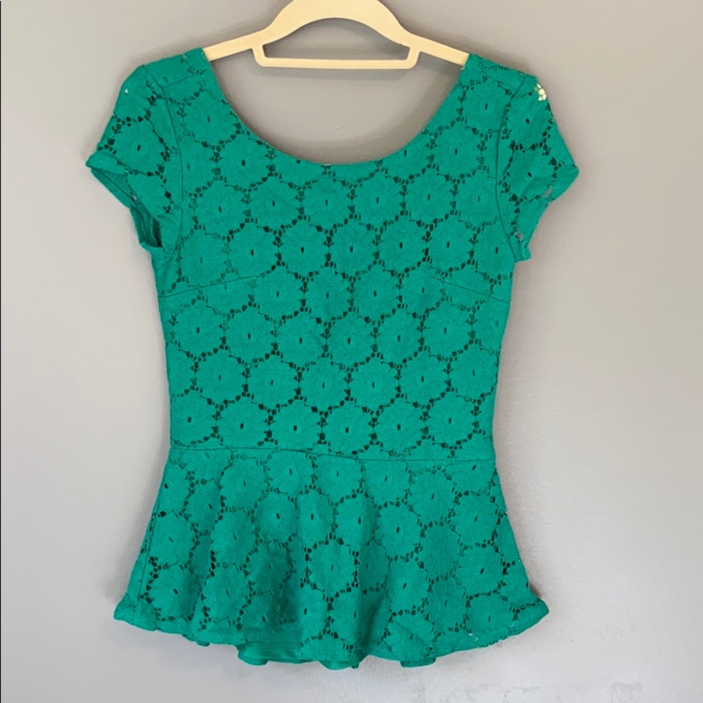 Xhilaration Green Lace Peplum Top